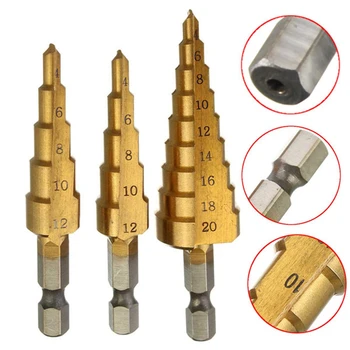 HSS Titanium Belagt Trin Boret 3-13mm/3-12mm/4-12mm/4-20 mm Trin Kegle Metal-Boret Med Automatisk Center Pin-Punch