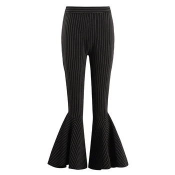HStar 2020 foråret kvinder ankel længde bukser med høj talje damer fladskærms casual bukser, lynlås kvindelige stribet flare pants
