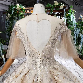 HTL749 bryllup kjoler til kvinder 2020 o-hals perlebesat sequined halv ærmer backless kjole online shop kina vestidos de noiva