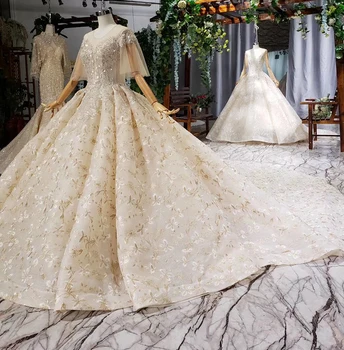 HTL749 bryllup kjoler til kvinder 2020 o-hals perlebesat sequined halv ærmer backless kjole online shop kina vestidos de noiva