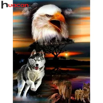 Huacan 5D Diamant Mosaik Broderi Eagle Dog Fuld Square/Runde Diamant Maleri Cross Stitch Dyr Hjem Dekoration Gave