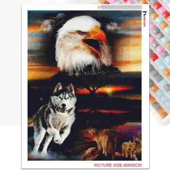 Huacan 5D Diamant Mosaik Broderi Eagle Dog Fuld Square/Runde Diamant Maleri Cross Stitch Dyr Hjem Dekoration Gave