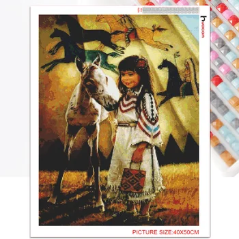 Huacan 5d DIY Diamant Maleri Fuld Square/Runde Girl Horse Diamant Sæt Til Broderi på Tværs af Mosaik Portræt Rhinestone Billede