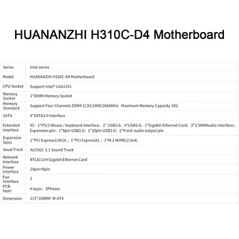 HUANANZHI Computer Bundkort M-ATX Dual-Kanaler DRR4 32G USB 3.0 M. 2 NVME Desktop Bundkort til LGA 1151 6/7/8/9-Serien CPU