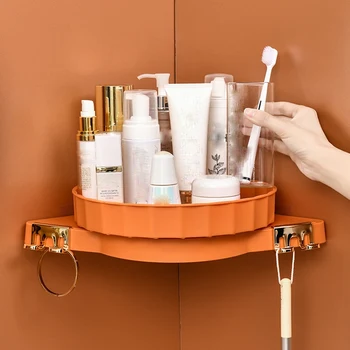 Hul Gratis Toiletartikler Badeværelse Triple-Kantet Hylde Hjørne Væg Væg Toiletter Toilet Makeup Storage Rack