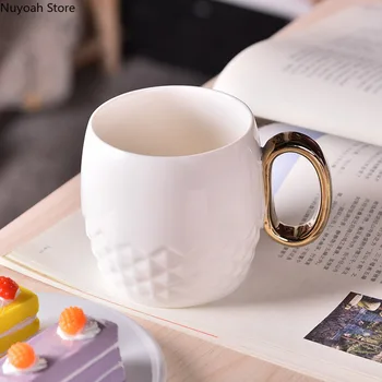 Husholdningernes Hvid Keramik Kaffe Krus med Gyldne Håndtag 370ml Stor Kapacitet Vand Cup Kontor Stue Ren Farve Te Krus