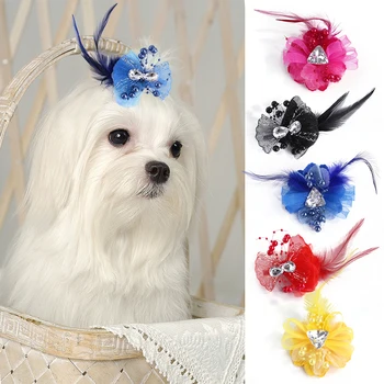 Hvalp Headwears Prinsesse Sløjfeknude Solid Farve Sød Universal Små Hunde Pearl Pet Grooming-Tilbehør Blomster Hårnål