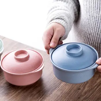 Hvede Halm Instant Nudler Skål Suppe Mad Beholder Med Låg Genanvendelige Service Salat Ris Skål Porcelæn Sunde Køkken
