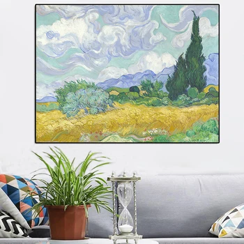 Hvedemark med Cypresser Af Van Gogh Olie Maleri på Lærred Plakater og Prints Cuadros Væg Kunst Billeder til stuen
