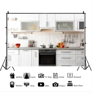 Hvid Europæisk Stil Køkken-Serien Baggrund Netværket Red Live Broadcast Anker 3D-Foto Dekoration Studio Baggrund Klud