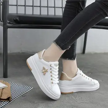 Hvid Kvinder Sko Sneakers Platform shoes de mujer Mode Rhinestone chaussures femme bee Dame fodtøj Patchwork W-153