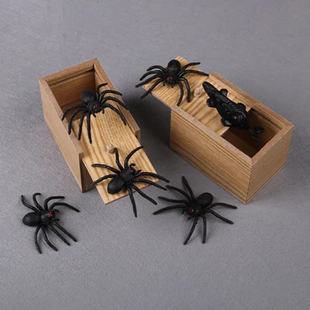 Håndlavet Håndværk Træ-Spider Overraskelse Gave Box Emballage Joke Sjov Skræmme Sjov Gag Gaver Tricky Toy Nyhed Opbevaringskasser Sjovt