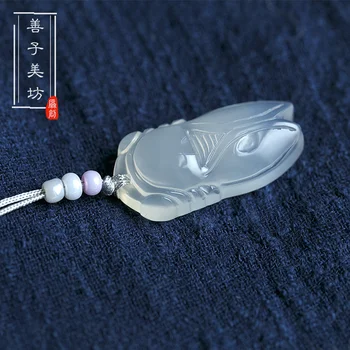Håndlavet Klassisk Kinesisk-stil med Cheongsam Lotus Kalcedon Gradient Kvaster Pres Revers Vedhæng