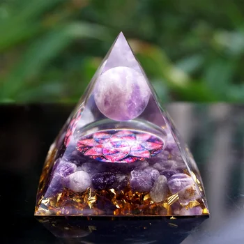 Håndlavet Orgonite Pyramide 60mm Ametyst Krystal Kugle Med Ametyst Naturlige Cristal Sten Orgone Energi Healing Orgone