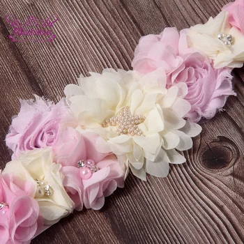 Håndsyning Chiffon Blomst Linning Elegante Brudepige Kjole Bælte Barsel Rhinestone Ramme Mode Tilbehør til Kvinder