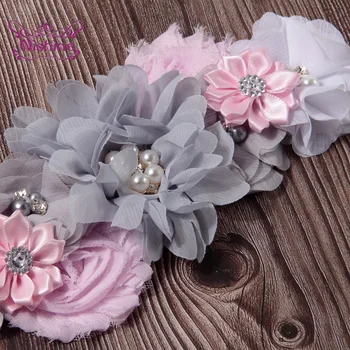 Håndsyning Chiffon Blomst Linning Elegante Brudepige Kjole Bælte Barsel Rhinestone Ramme Mode Tilbehør til Kvinder