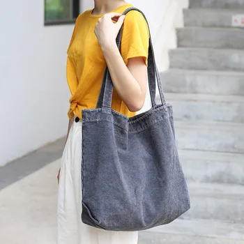 Håndtaske Casual Retro Stor kapacitet Vasket Kanvas koreanske Version af Enkle Kunst og Mode Solid Farve Skulder Taske
