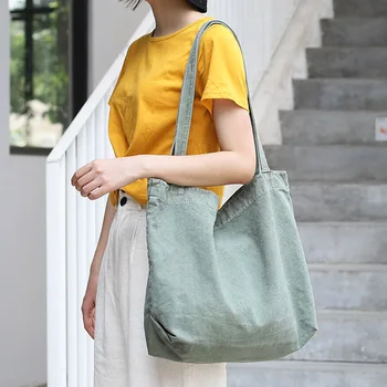 Håndtaske Casual Retro Stor kapacitet Vasket Kanvas koreanske Version af Enkle Kunst og Mode Solid Farve Skulder Taske