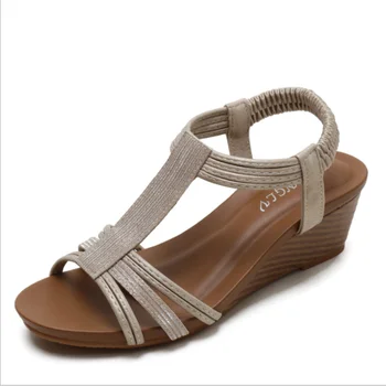 Hældning Hæl Sandaler Kvinder er Sommer 2021 Nye Casual og Alsidig Mode Romerske Tykke såler sandkage med Tynde Sandaler