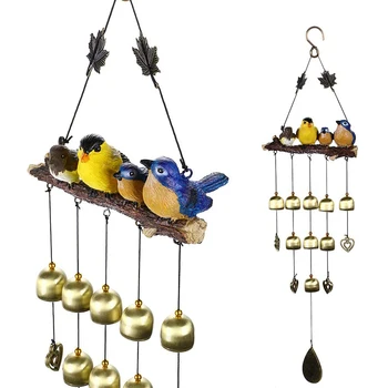 Hængende Klokke Wind Chime Med Kunstige Fugle Ornament, Dekoration Til Udendørs Indendørs Have Med Hjem Soveværelse Vindue Hængende Legetøj