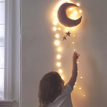Hængende Stjernede Moon Pendel Blød Bomuld Kids Room Foto Rekvisitter Til Soveværelse Cafe