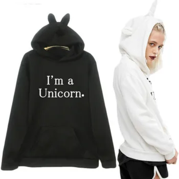 Hættetrøjer Kvinder Unicorn Hættetrøjer 2018 Brev Hætteklædte Casual Sweatshirt Med Lange Ærmer Hooded Pullover Toppe