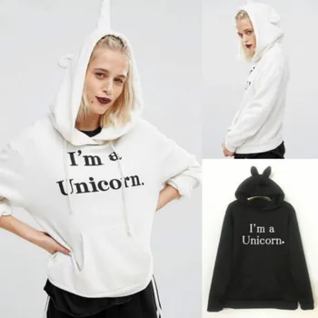 Hættetrøjer Kvinder Unicorn Hættetrøjer 2018 Brev Hætteklædte Casual Sweatshirt Med Lange Ærmer Hooded Pullover Toppe