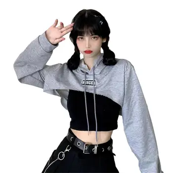 Hættetrøjer Til Kvinder Harajuku Uregelmæssige Crop Tops Populære Kvinder Kpop Sweatshirt Tynde Trøjer Casual Sweatshirt Streetwear
