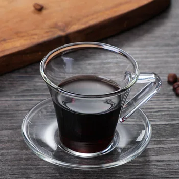 Høj Borosilicate Gennemsigtigt Glas Og Kop Sæt Hjem Espresso Fortykket Enkle Stil Varmeandig Kop Med Håndtag Drinkwar