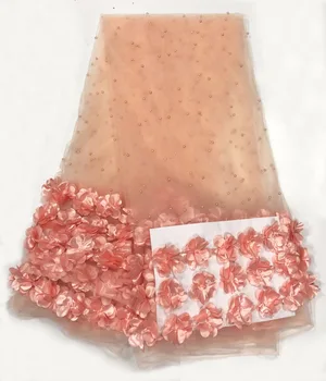 Høj Kvalitet 2018 3D Applikation Nigerianske Lace Fabrics Tyl Beaded Afrikanske Blonde Stof Guipure Broderet franske Blonder YB001