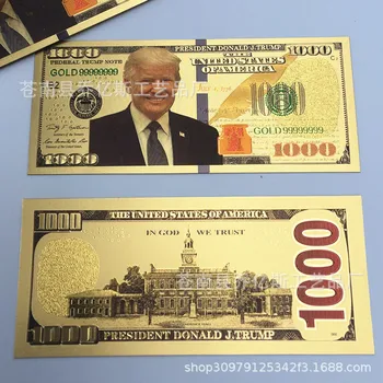 Høj Kvalitet Antik Forgyldt Realistisk Donald Trump Antikke 24K Forgyldt Dollars Dekoration Sedler Gaver Erindringsmønter Bemærk