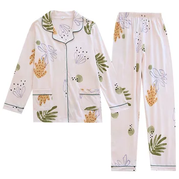 Høj Kvalitet bomuld Pyjamas for Kvinder Hjem, der Passer Foråret Strikket Nattøj Cardigan Kvindelige Plus Size Løs Homewear Pyjamas