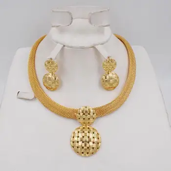 Høj Kvalitet Dubai Italien 750 Guld farve Smykker STORE Sæt Til Kvinder afrikanske perler smykker mode halskæde sæt øreringe smykker