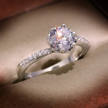 Høj kvalitet hvide zircon ring 6 klo hvid guld bryllup part ring til Dame smykker gave Trendy krone ring jubilæum