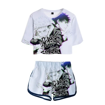 Høj Kvalitet jujutsu kaisen T-shirt til Kvinder To delt Sæt Sommeren Korte Ærmer Kvindelige Afgrøde Top+Shorts Piger Sexet Tøj