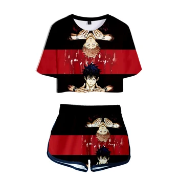 Høj Kvalitet jujutsu kaisen T-shirt til Kvinder To delt Sæt Sommeren Korte Ærmer Kvindelige Afgrøde Top+Shorts Piger Sexet Tøj