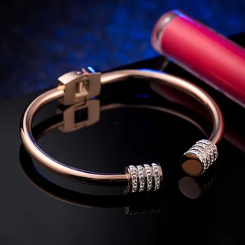 Høj kvalitet titanium stål, rosa guld indlagt zircon ladiesBangle enkel åbning par Bangle armbånd, ikke-fading Armbånd