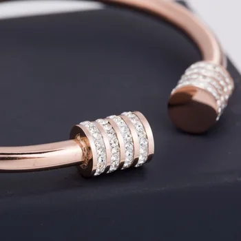 Høj kvalitet titanium stål, rosa guld indlagt zircon ladiesBangle enkel åbning par Bangle armbånd, ikke-fading Armbånd