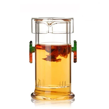 Høj kvalitet-varmeandigt Glas Binaural thekande,Smuk og nem tekande Kung Fu Blomst Tekande Med Filter Og Elkedel