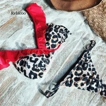 Høj Talje Bikinier Mujer Rød Sexet Leopard G-Streng Brazilian Bikini Push Up Badetøj Badetøj Kvinder Badedragt Monokini