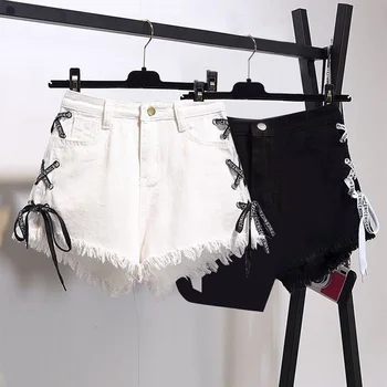 Høj Talje Jean Shorts Til Kvinder Mode Hot Shorts, Denim Bunde High Street Kvindelige Streetwear Plus Size Kvast Rippet Sweatshorts