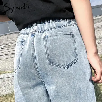 Høj Talje Jeans Kvinde Plus Size Street Style Elastisk Talje Denim Bukser Bomuld N53 Løs Belagt Vintage Vasket Boyfriend Jeans