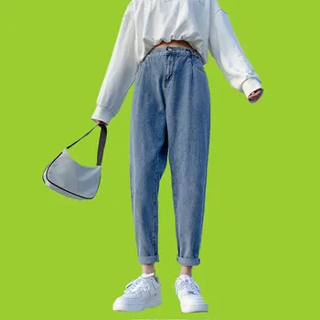 Høj talje slank Hong Kong style lys-farvede simple bukser-jeans