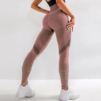 Høj Talje Trænings-Og Motionscenter Leggings Kvinder Problemfri Energi Tights Træning Kører Activewear Yoga Bukser Hule Sport Trainning Bære