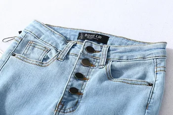 Højtaljede Stretch Damer Enkelt Breasted Design Tynde Blyant Bukser, Kvinders Jeans,