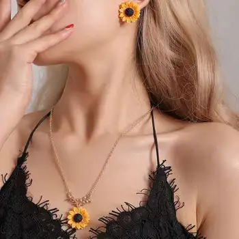 Imiteret Perle Sun Flower Halskæde til Kvinder, Trendy Sød Solsikke Blad Blomst Kravebenet Kæde Daisy Smykker Gaver