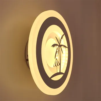 Indendørs LED væglampe dekoration kokos træ væg lampe belysning i hjemmet stue, soveværelse lampe rund / AC90-260V hvidt lys