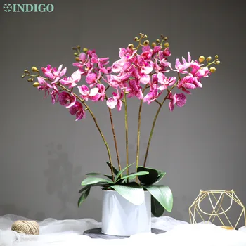 INDIGO - Engros 100Pcs Phalaenopsis Orkide Rigtige Touch-Blomst Kunstig Blomst Blomst Orkidé Blomster Interiør Trim