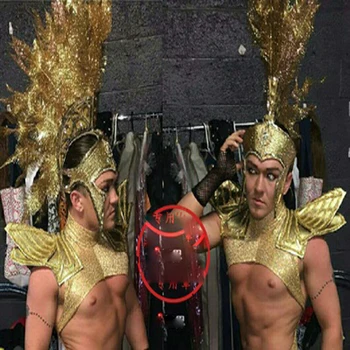 Indiske gyldne muskel mand kostume Sexet Model Catwalk mænd scene show, tøj, hat hat natklub fest gogo