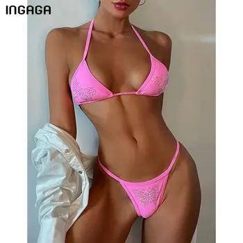 INGAGA Sexede Bikinier Mikro Badetøj g-streng Badetøj Kvinder High Cut Biquini Halterneck Strop Badetøj Sort Push Up badetøj Ny